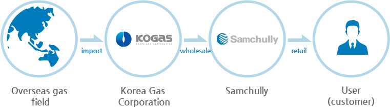 Overseas gas field → Korea Gas Corporation → Samchully → User(customer)